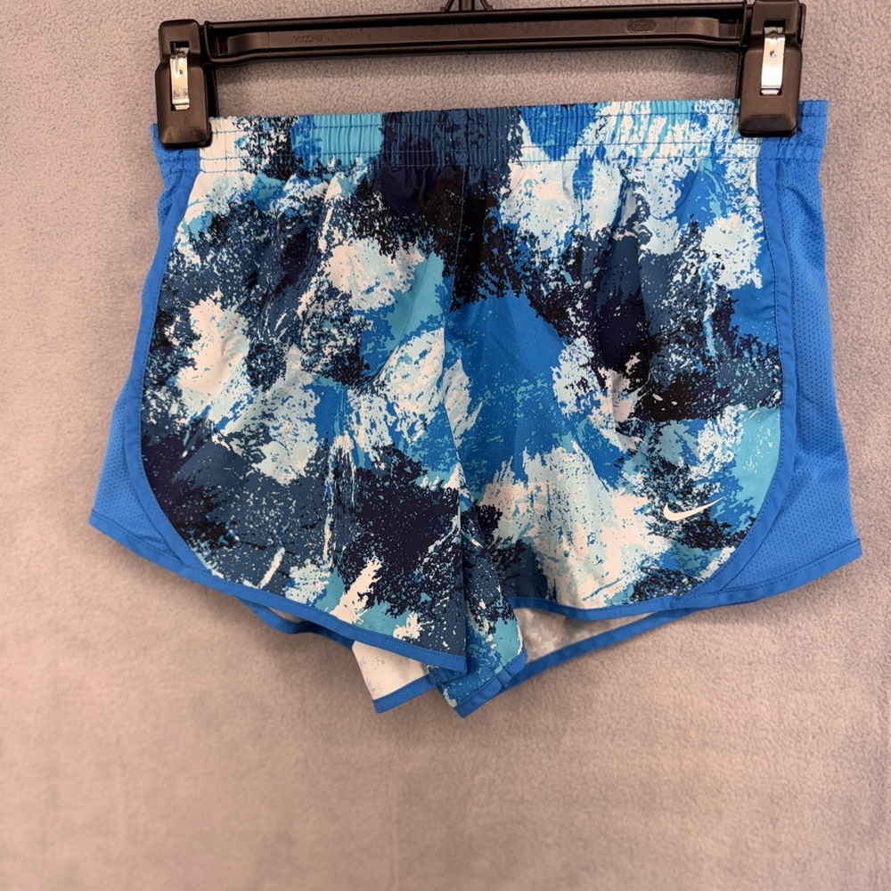 Nike Girls Dri-Fit Blue Splatter Print Lined Running Shorts Size M